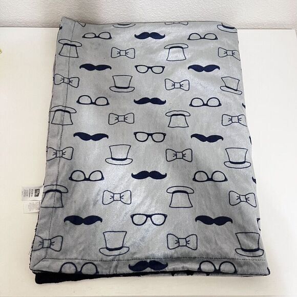 HB Hudson Baby Blanket Gray Blue Minky Dot Mustache Glasses Bow Tie Hats Lovey - Picture 7 of 12